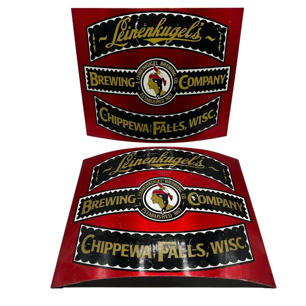 VTG 1960's LOT OF 2 - Leinenkugel's Brewing Company Metal Curved WI Beer Sign